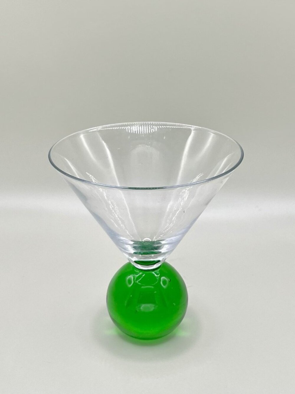 Vintage Postmodern Memphis Style Hand Blown Art Glass Martini Glass Green Orb